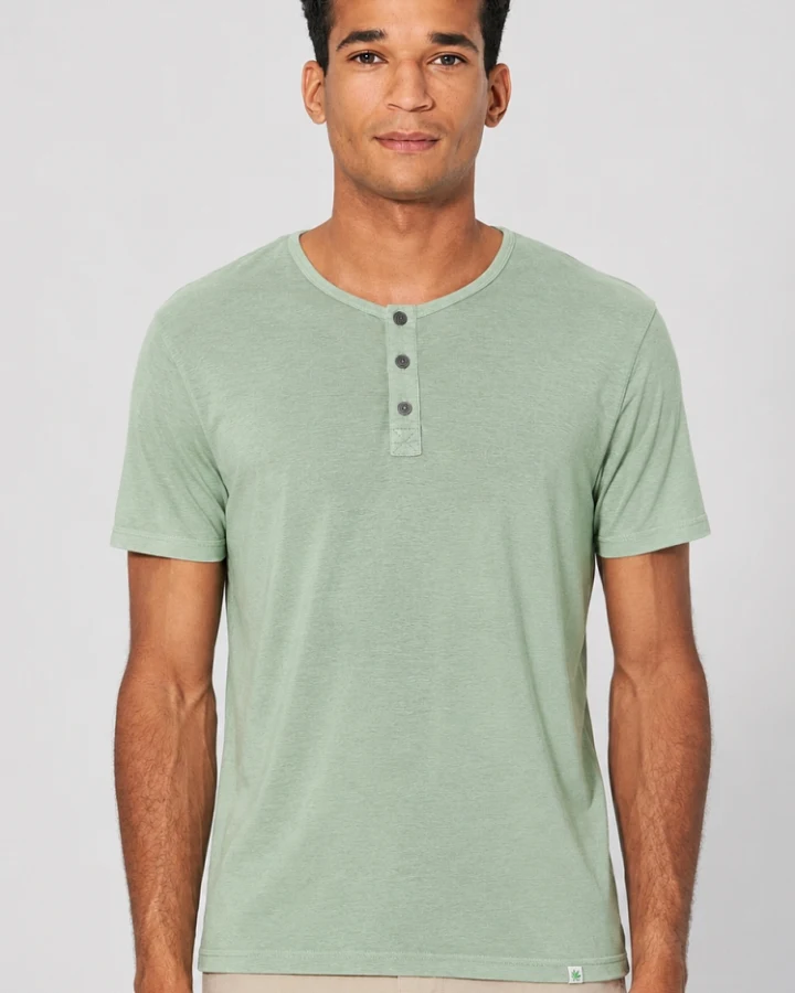 Hempage Herren vegan T-Shirt Henley Solid Mintgrün