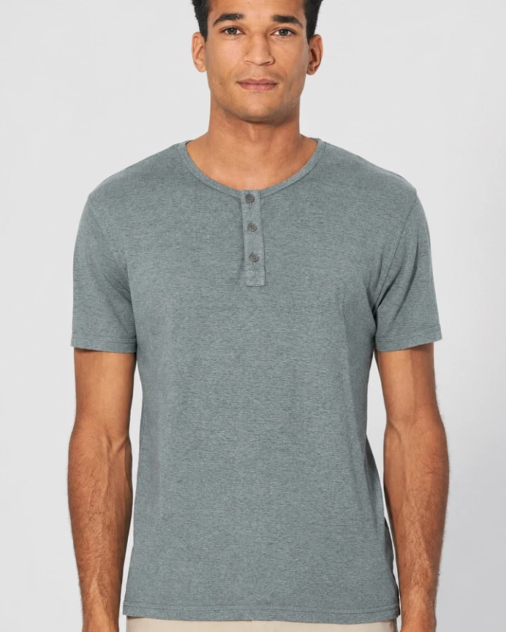 Hempage Herren vegan T-Shirt Henley Solid Titan