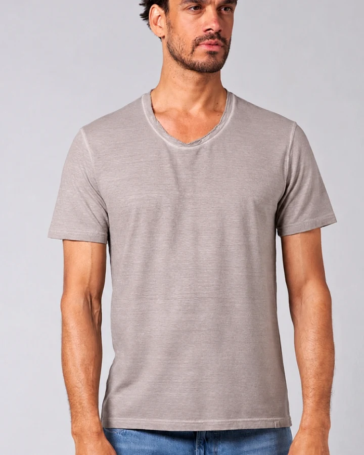 Hempage Herren vegan T-Shirt Mit Hochgekrempeltem V-Ausschnitt Distel Beige
