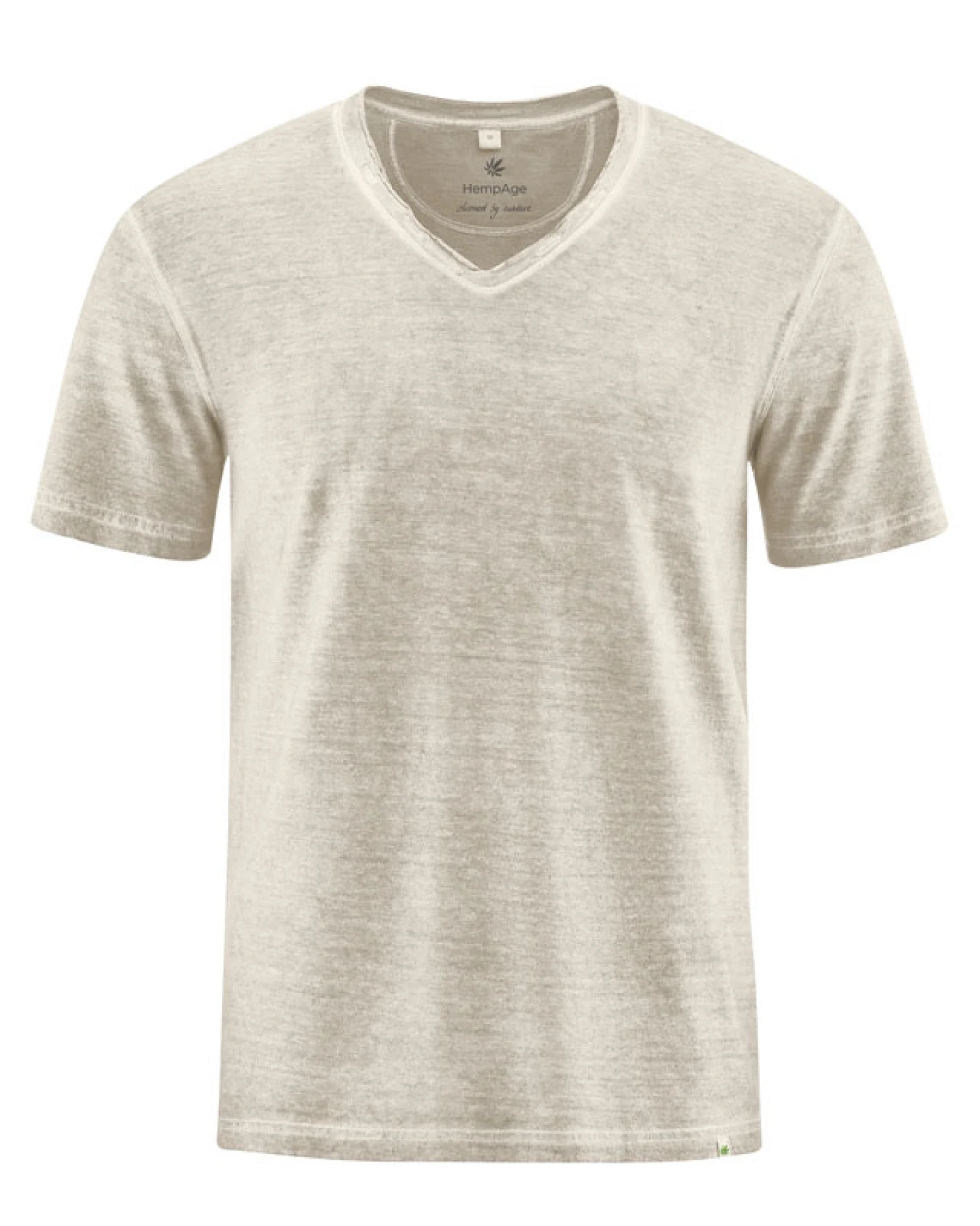 Hempage Herren vegan T-Shirt Mit Hochgekrempeltem V-Ausschnitt Distel Beige – Ansicht 2
