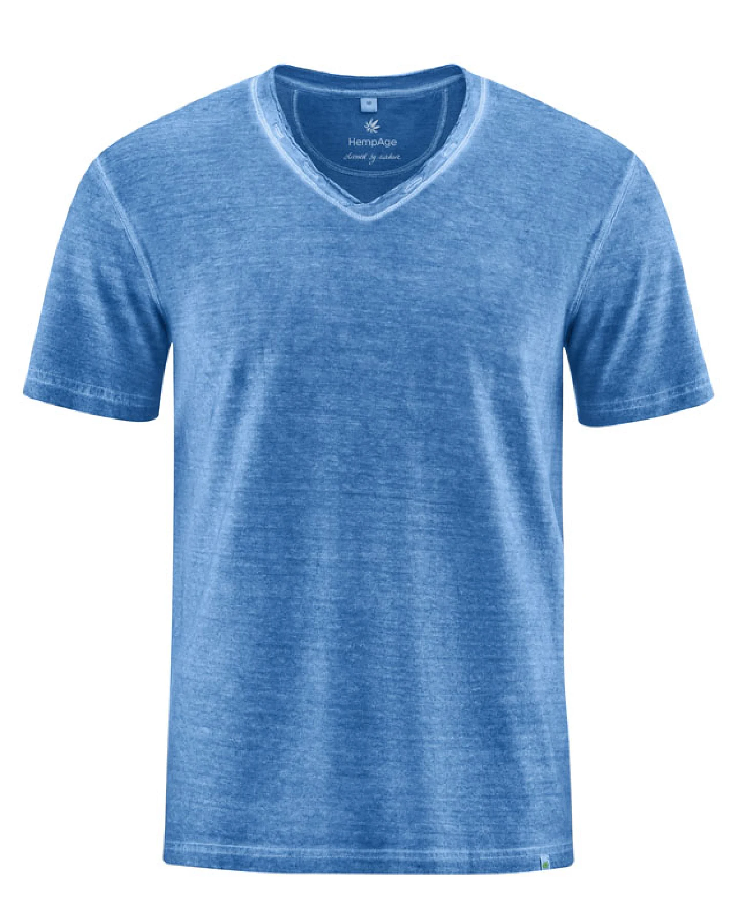 Hempage Herren vegan T-Shirt Rolled V-Neck Ozeanblau – Ansicht 2