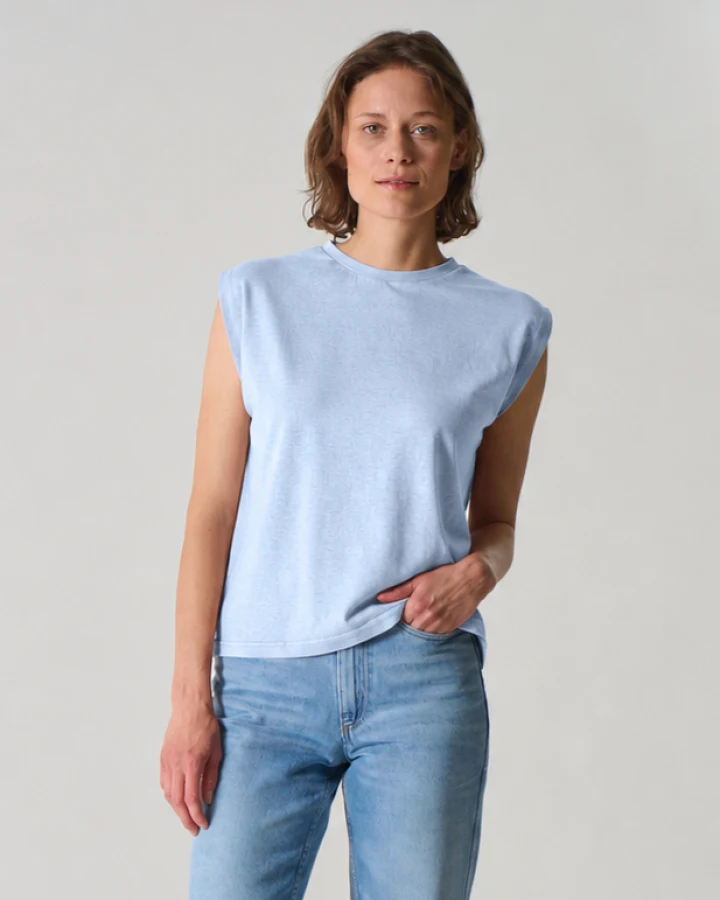 Hempage Damen vegan Ärmelloses T-Shirt Rauchblau