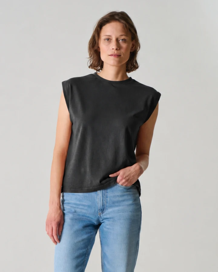 Hempage Damen vegan T-Shirt Ärmellos Hanf Baumwolle Schwarz