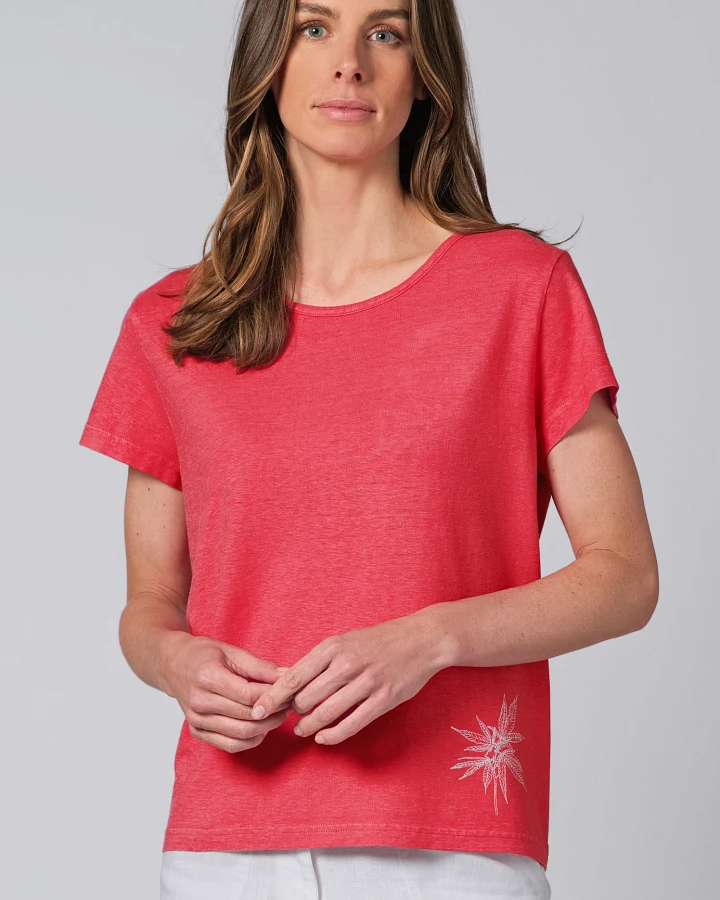 Hempage Damen vegan T-Shirt Aus Hanf Mit Magnolien Print Rosa