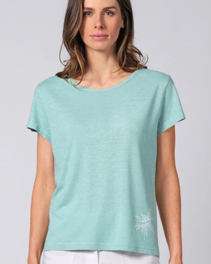 Hempage Damen vegan T-Shirt Aus Hanf Mit Aufdruck Seeblau
