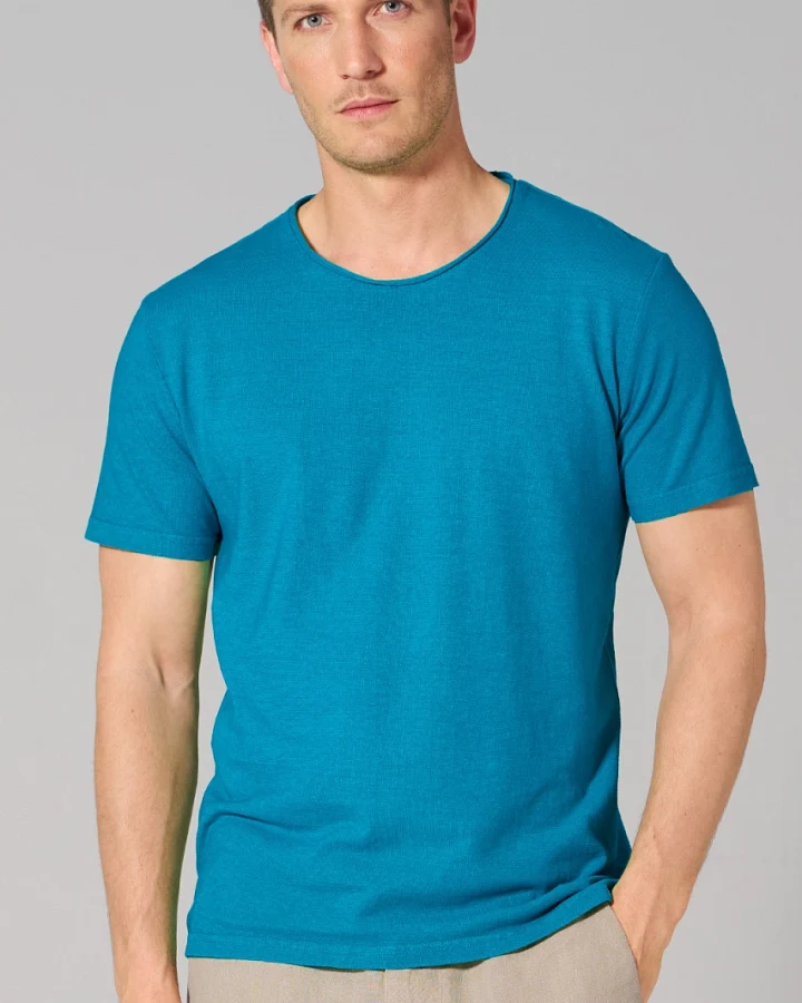 Hempage Herren vegan T-Shirt Rollsaum Azurblau