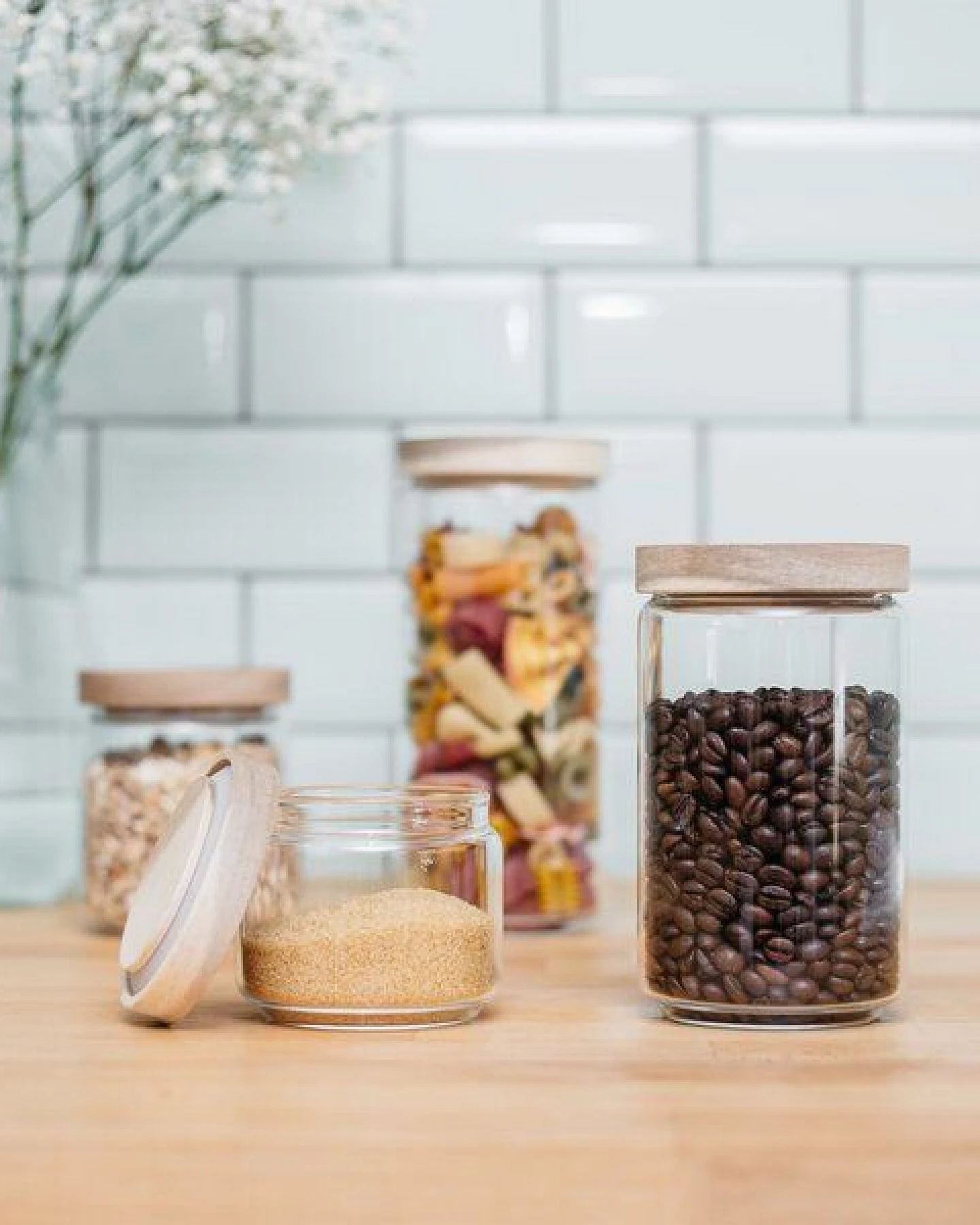 Econovo Vorratsgläser Set mit Holzdeckel stapelbar & luftdicht – Ansicht 4