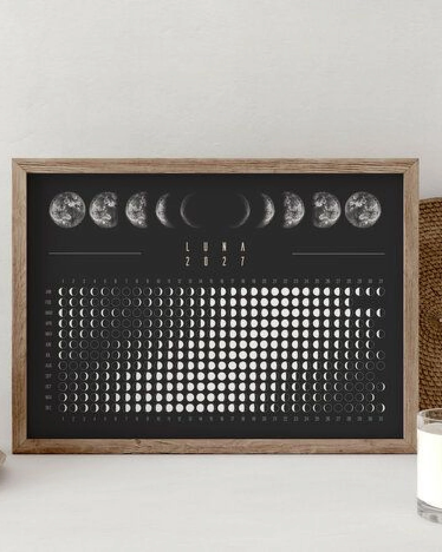 Mondkalender 2027 - Poster quer A3, A4 - schwarz, beige // ShellyCreates – Ansicht 2