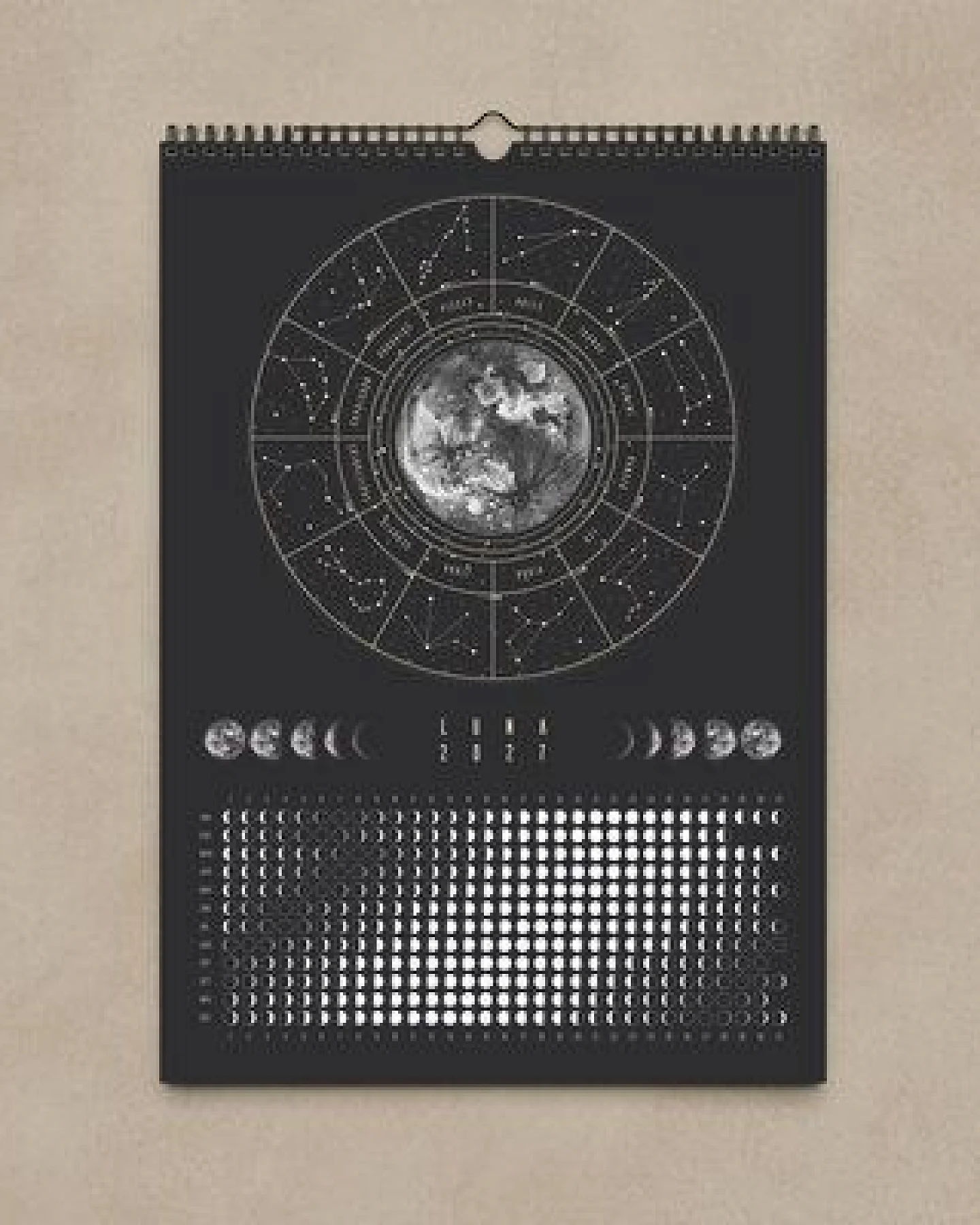 Mondkalender 2027 - Wandkalender A3, A4 - schwarz // ShellyCreates – Ansicht 2