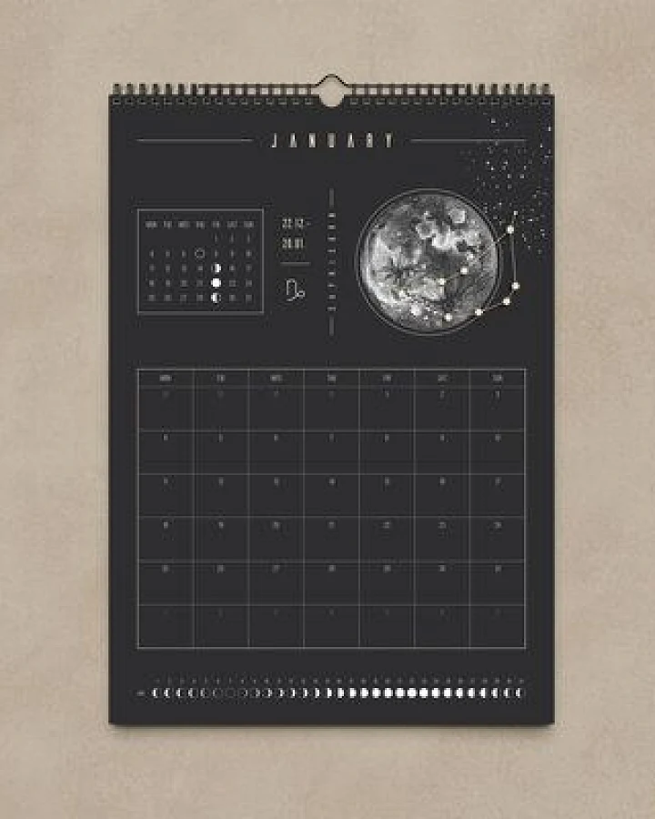 Mondkalender 2027 - Wandkalender A3, A4 - schwarz // ShellyCreates
