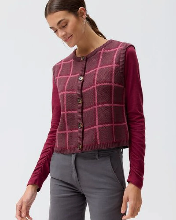 People Wear Organic Jacquardstrick Pullunder, rot kariert