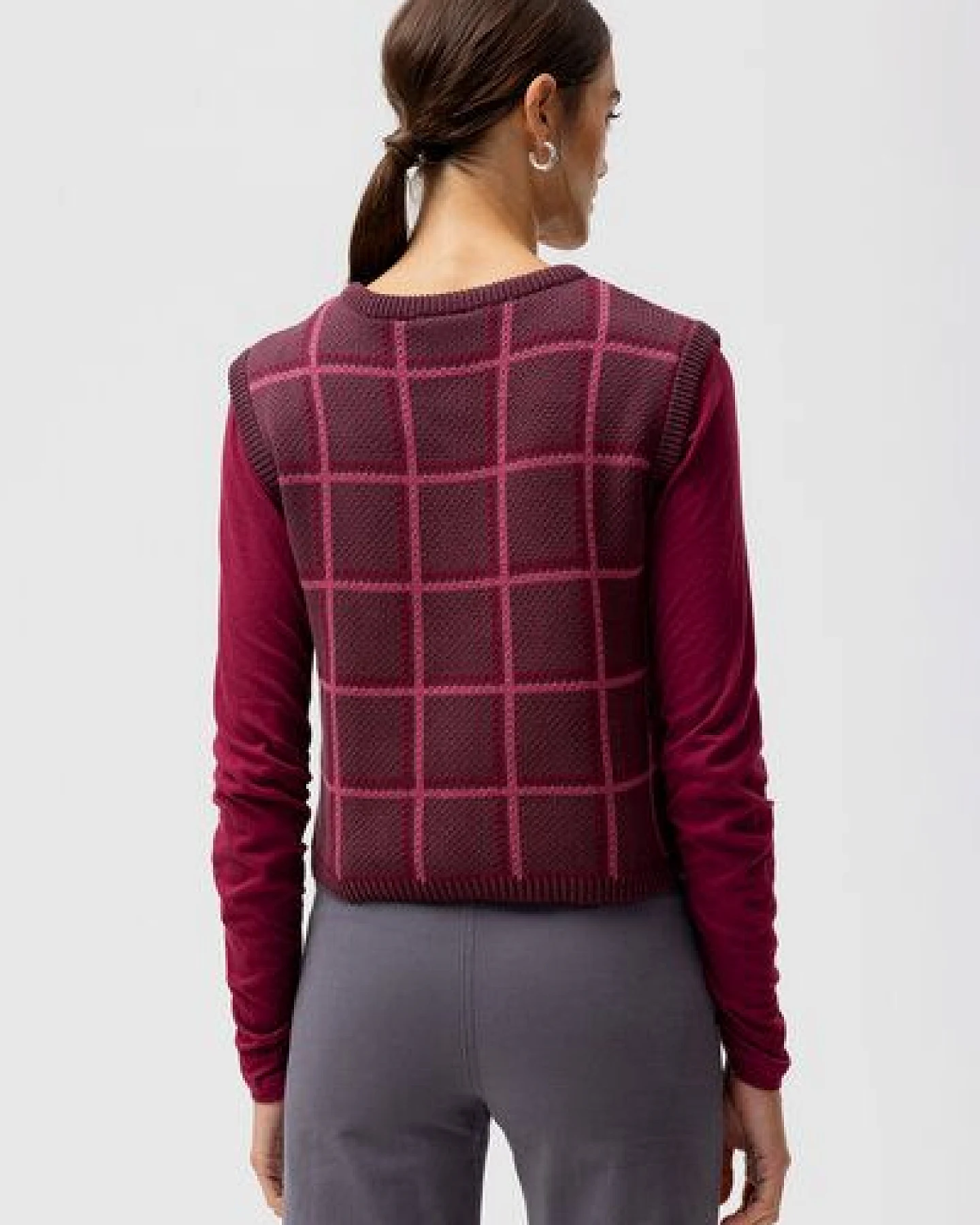 People Wear Organic Jacquardstrick Pullunder, rot kariert – Ansicht 2