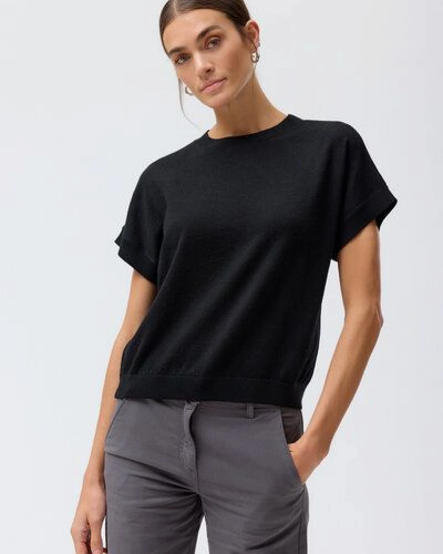 People Wear Organic Merino Strick Pullover, schwarz uni – Ansicht 3