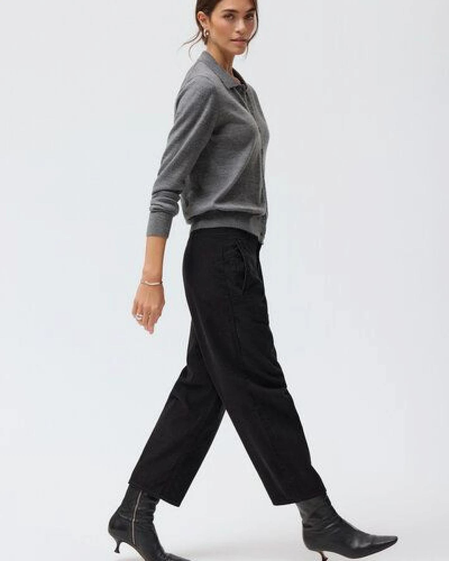 People Wear Organic Merino Strickjacke Polokragen, grau mélange – Ansicht 4