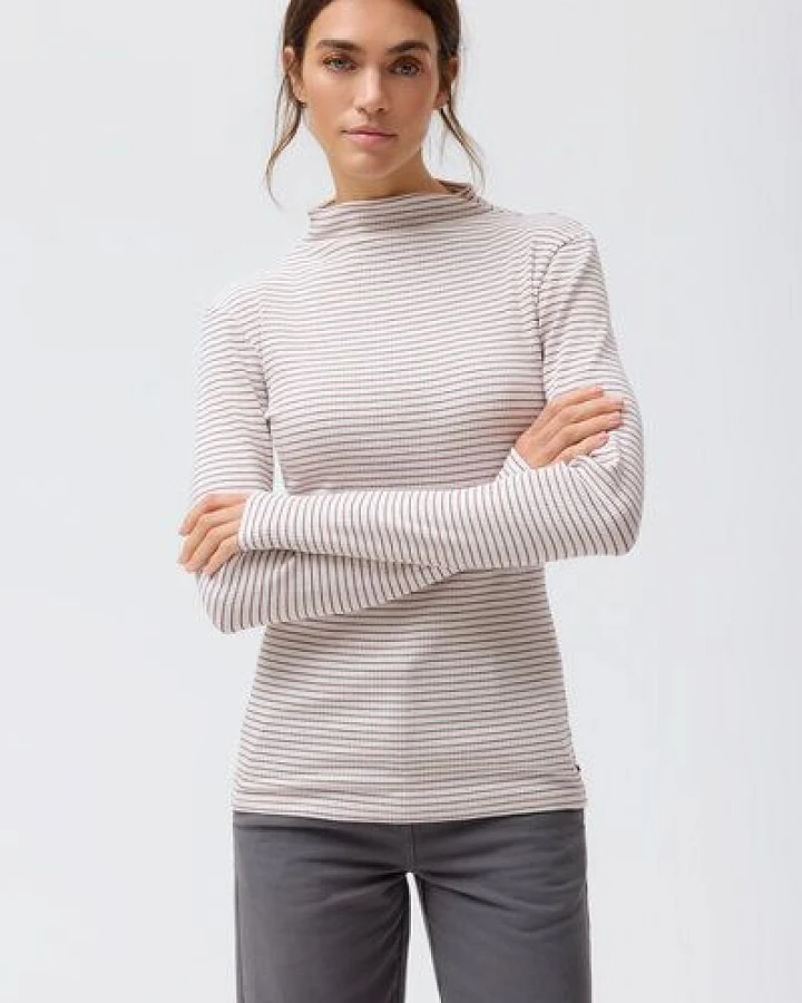 Produktseite: People Wear Organic Rippstrick Langarmshirt, rosa geringelt
