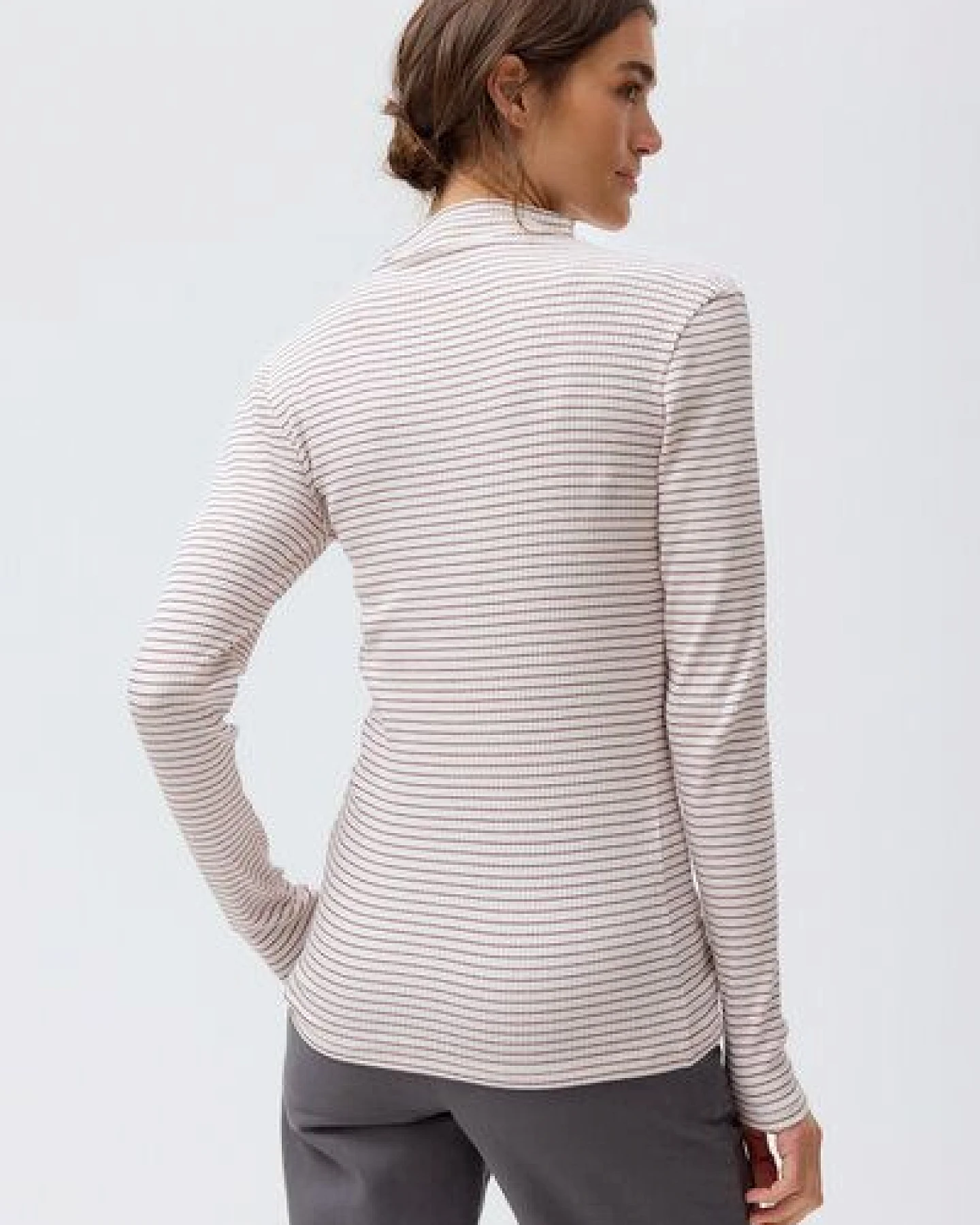 People Wear Organic Rippstrick Langarmshirt, rosa geringelt – Ansicht 2