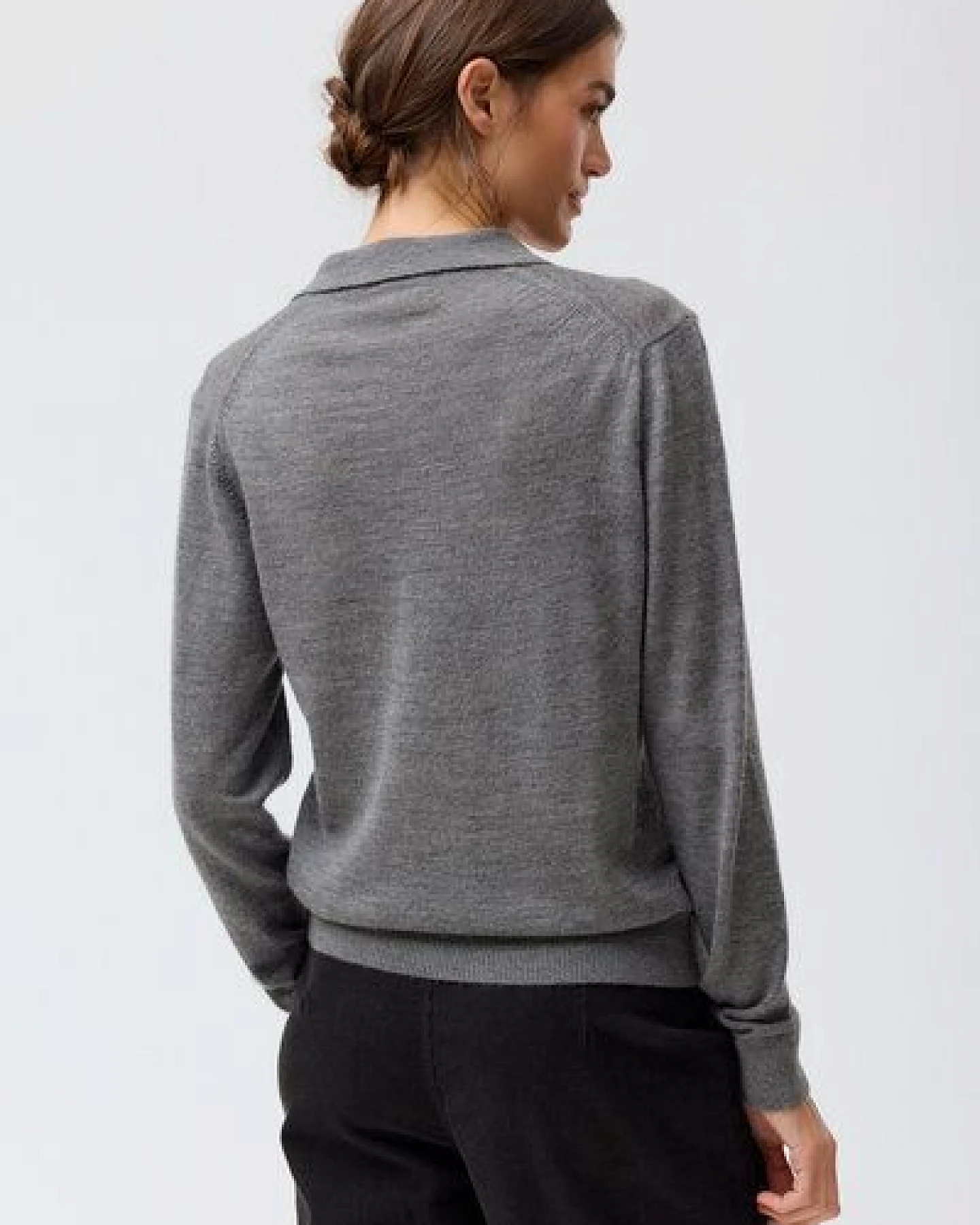 People Wear Organic Merino Strickjacke Polokragen, grau mélange – Ansicht 2