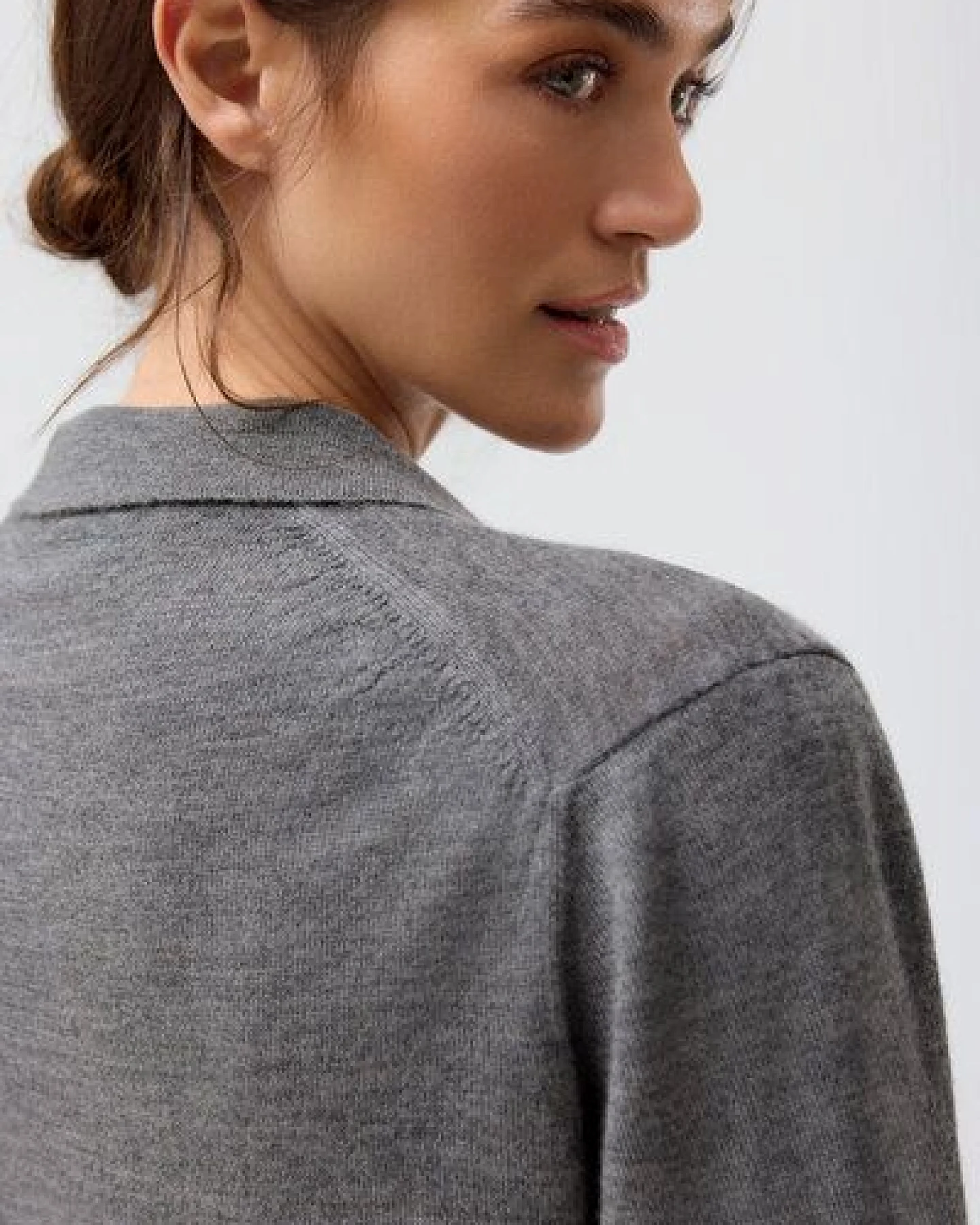 People Wear Organic Merino Strickjacke Polokragen, grau mélange – Ansicht 3