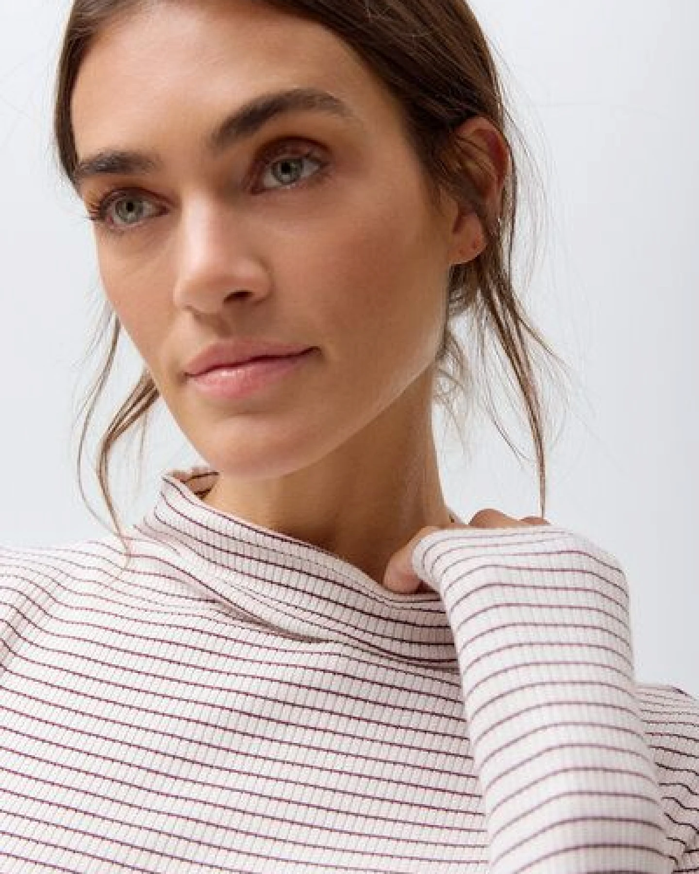 People Wear Organic Rippstrick Langarmshirt, rosa geringelt – Ansicht 3