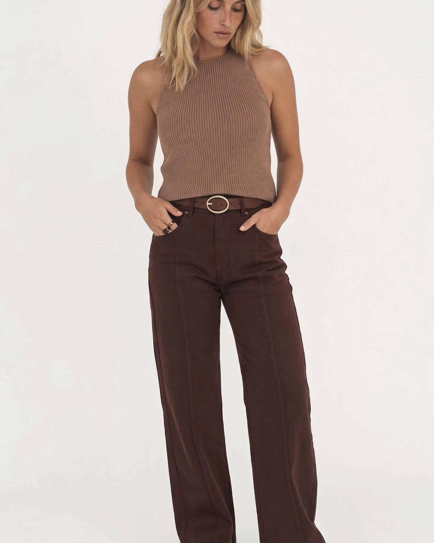 Näz Damen vegan Claire-Halter Top Aus Strick Farbe Mokka – Ansicht 2