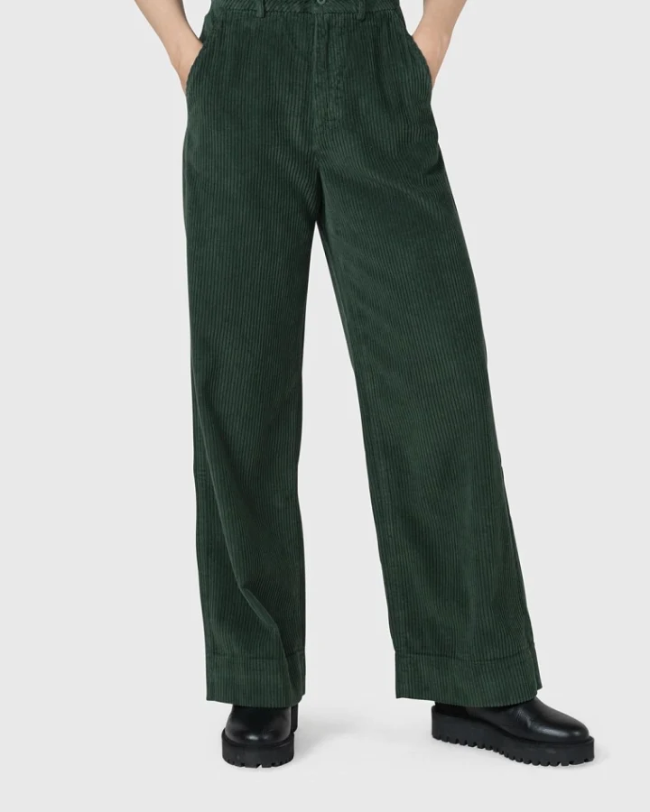 Klitmøller Damen vegan Hose Mit Weitem Bein Aus Cord Lydia Moosgrün