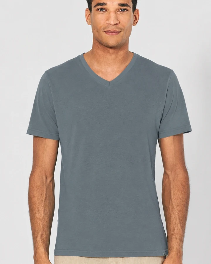 Hempage Herren vegan T-Shirt V-Ausschnitt Slim Fit Titanium