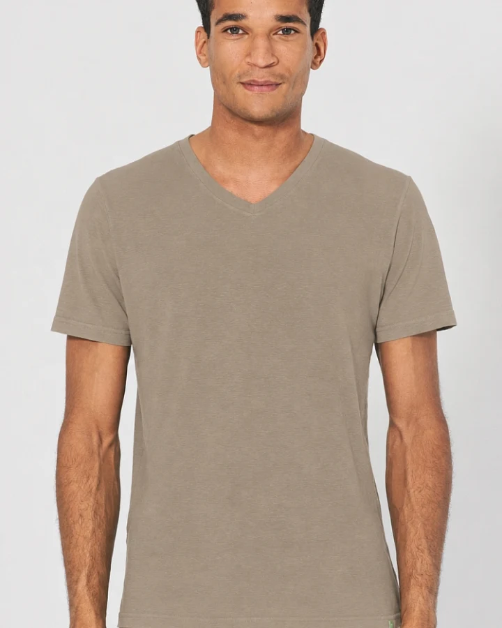 Hempage Herren vegan T-Shirt V-Ausschnitt Slim Fit Grit Beige