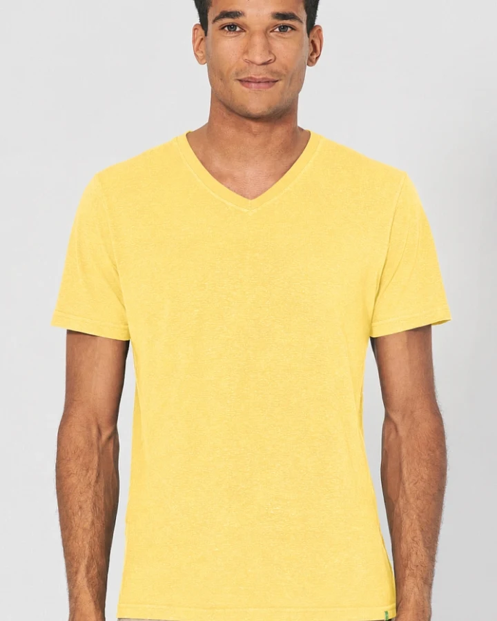 Hempage Herren vegan T-Shirt V-Ausschnitt Slim Fit Gelb