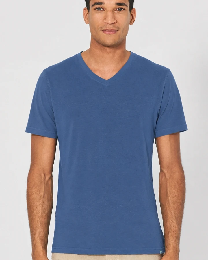 Hempage Herren vegan T-Shirt V-Ausschnitt Slim Fit Blau