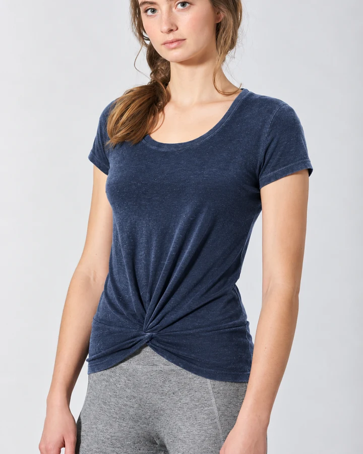 Hempage Damen vegan T-Shirt Yoga Knotendetail Navy