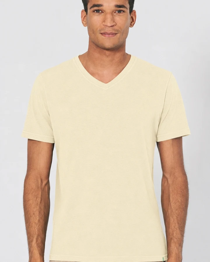 Hempage Herren vegan T-Shirt V-Ausschnitt Slim Fit Gobi Beige