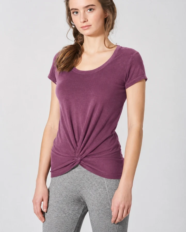 Hempage Damen vegan T-Shirt Yoga Knotendetail Lila