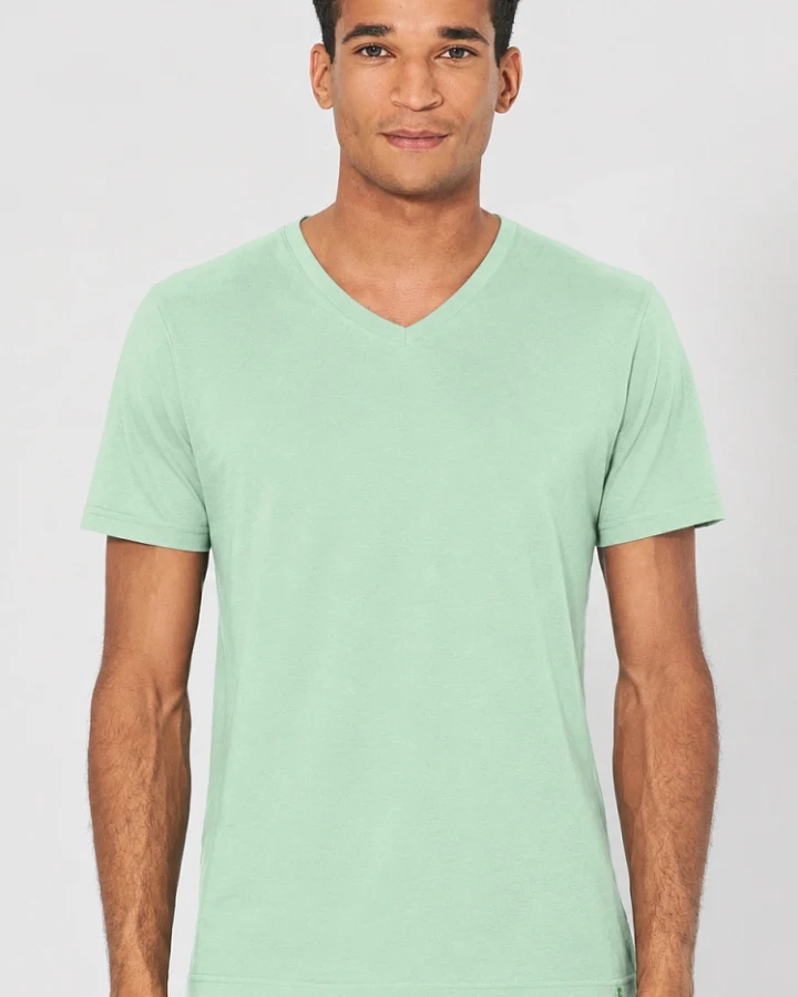 Hempage Herren vegan T Shirt V Neck Slim Fit Menta Grün