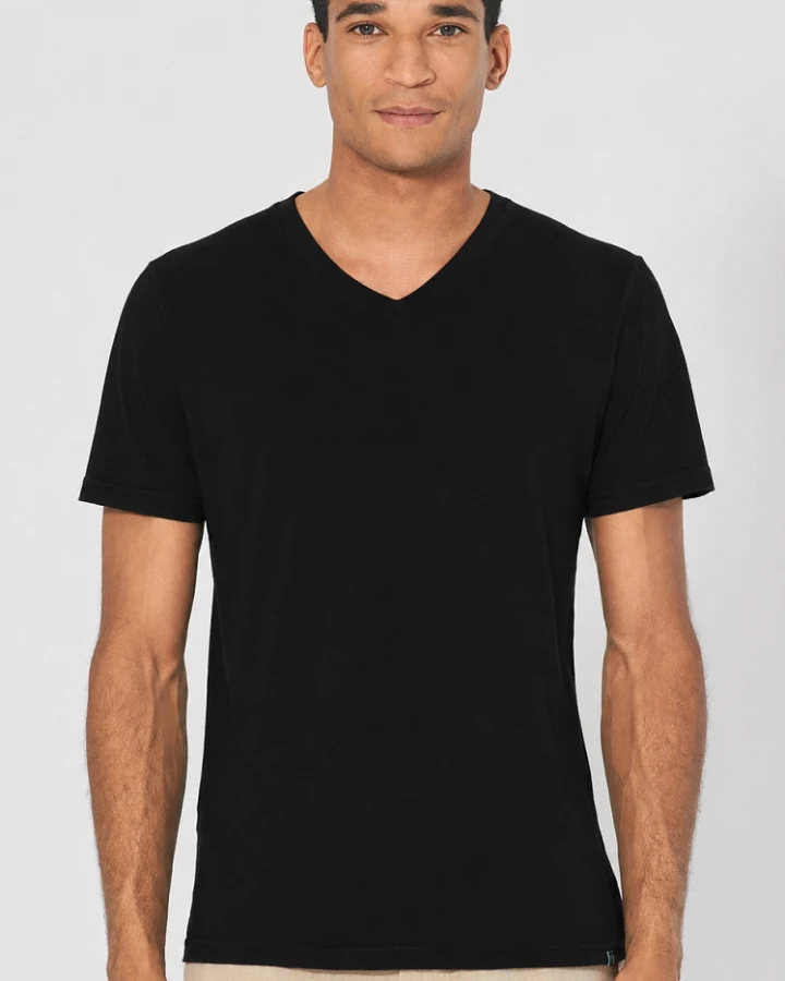 Hempage Herren vegan T-Shirt V-Ausschnitt Slim Fit Schwarz