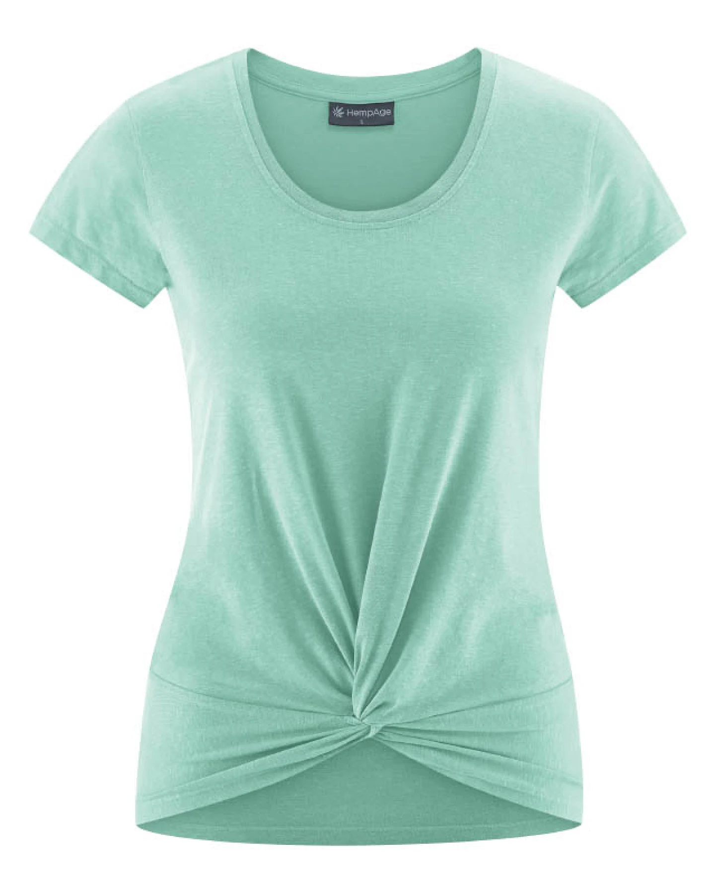 Hempage Damen vegan Yoga T-Shirt Knotendetail Salbeigrün – Ansicht 2