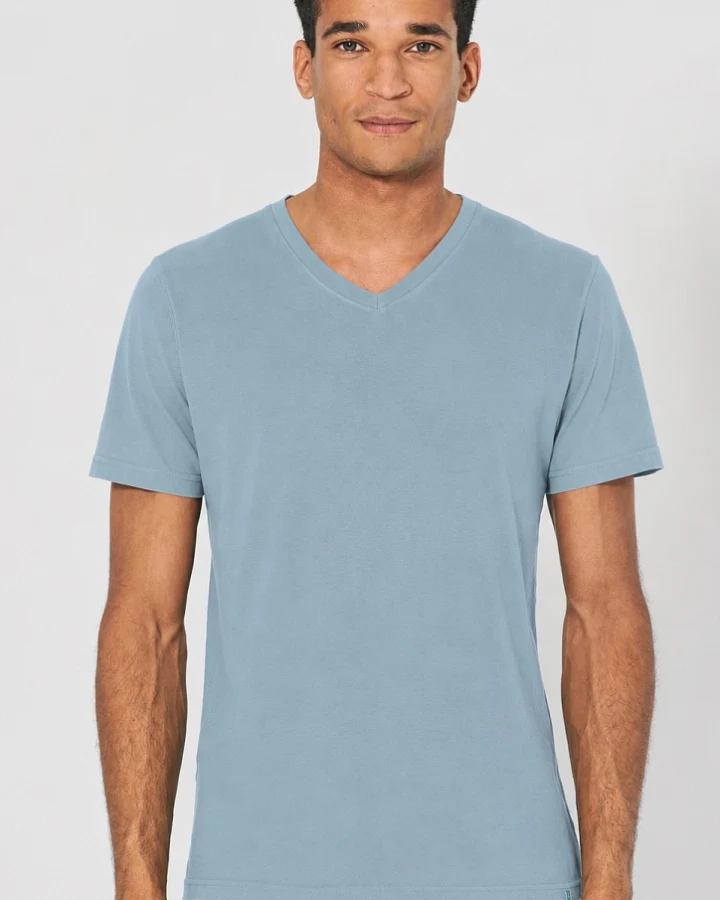 Hempage Herren vegan T-Shirt V-Ausschnitt Slim Fit Wave Blau
