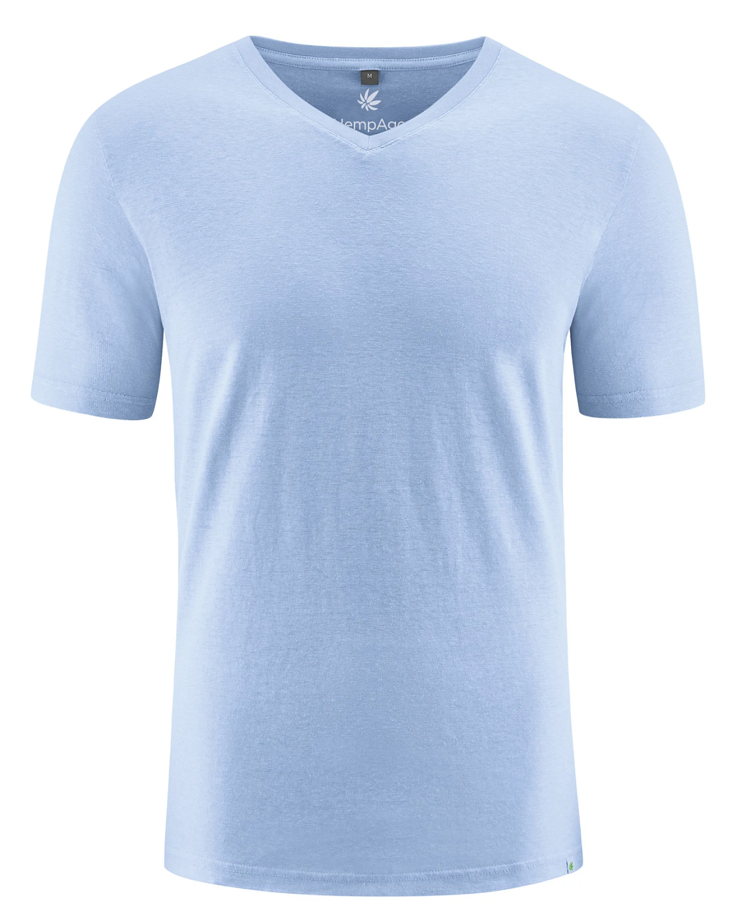 Hempage Herren vegan T-Shirt V-Ausschnitt Slim Fit Wasserblau – Ansicht 2