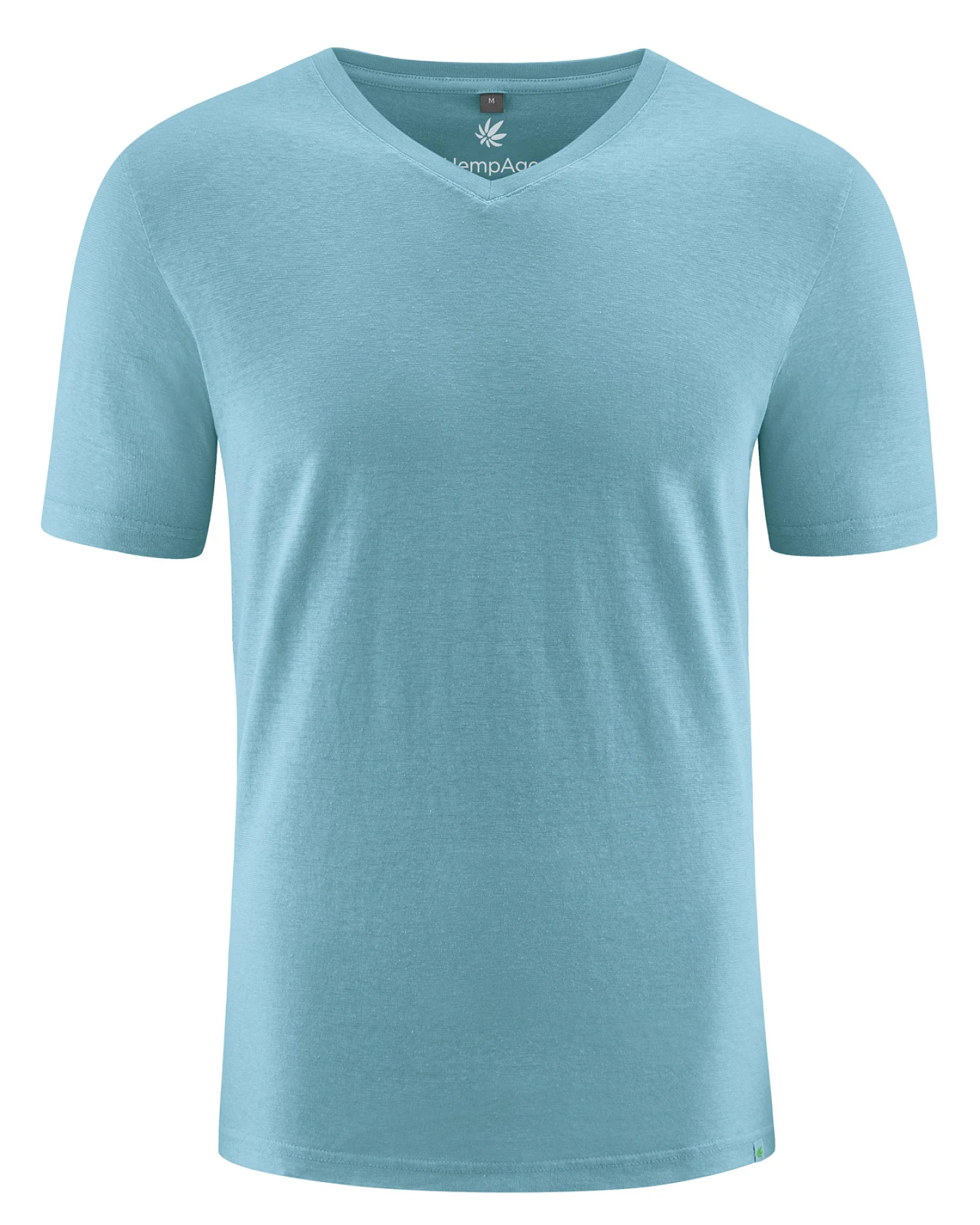 Hempage Herren vegan T-Shirt V-Ausschnitt Slim Fit Wave Blau – Ansicht 2