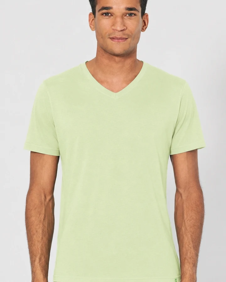 Hempage Herren vegan T-Shirt V-Ausschnitt Slim Fit Matcha Grün