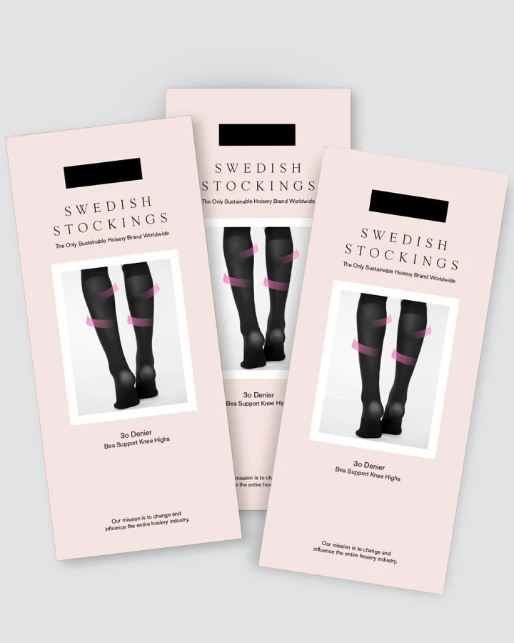Swedish Stockings unisex vegan Stützkniestrümpfe Bea 3er Pack Schwarz