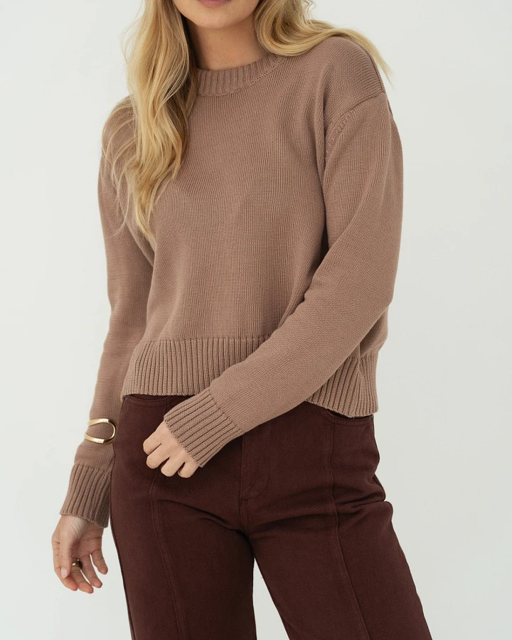 Näz Damen vegan Pullover Claudia Mit Rundhalsausschnitt Farbe: Mokka