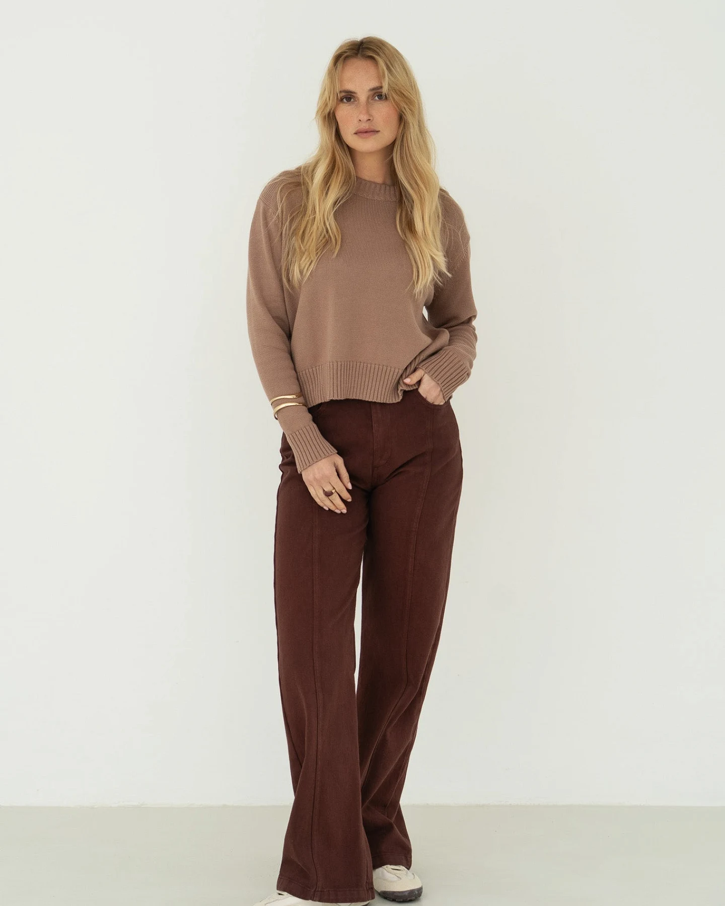 Näz Damen vegan Pullover Claudia Mit Rundhalsausschnitt Farbe: Mokka – Ansicht 2