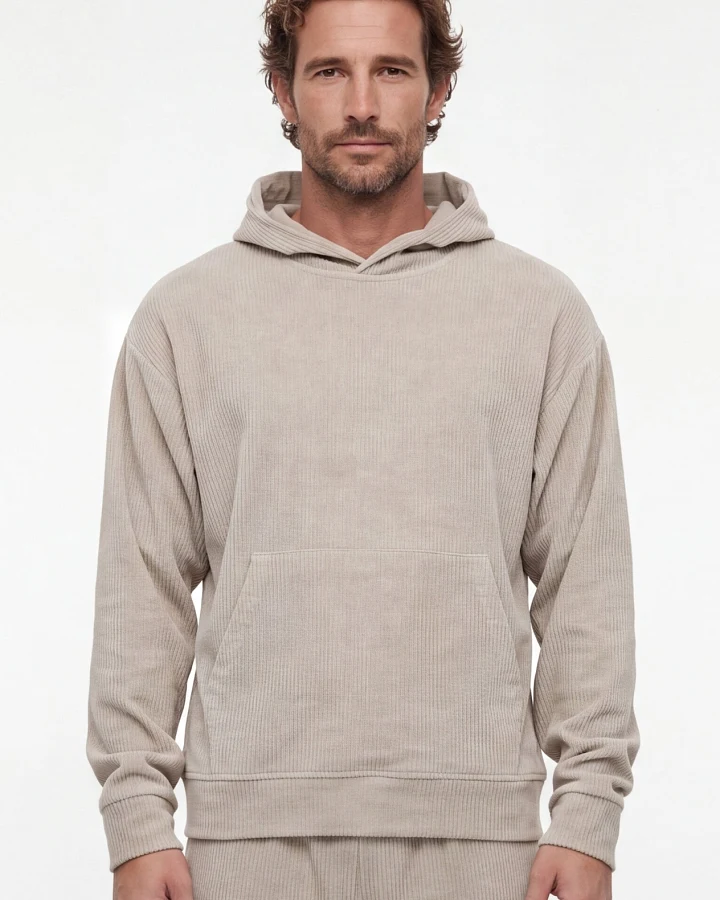ORGANICATION Herren vegan Hoodie Aus Cord Sandfarben