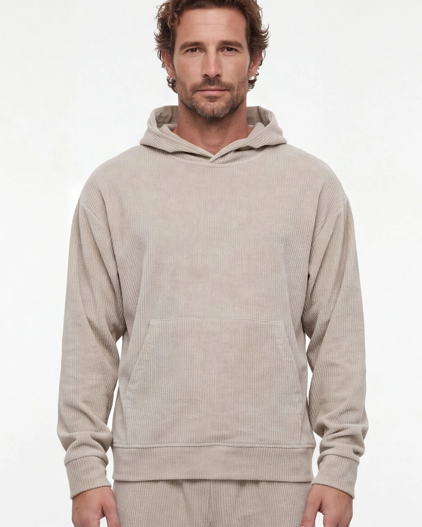 ORGANICATION Herren vegan Hoodie Aus Cord Sandfarben – Ansicht 2