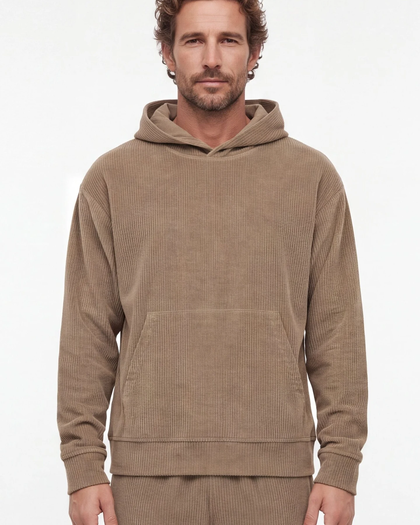 ORGANICATION Herren vegan Hoodie Aus Cord In Der Farbe Gravel – Ansicht 2