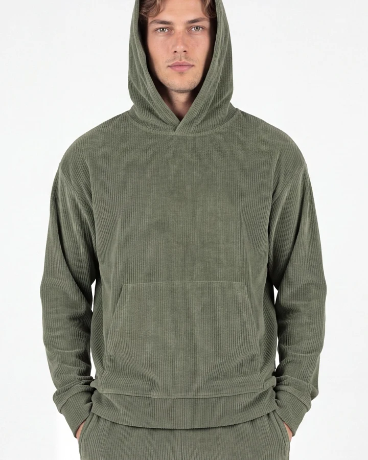 ORGANICATION Herren vegan Hoodie Aus Cord Olivgrün