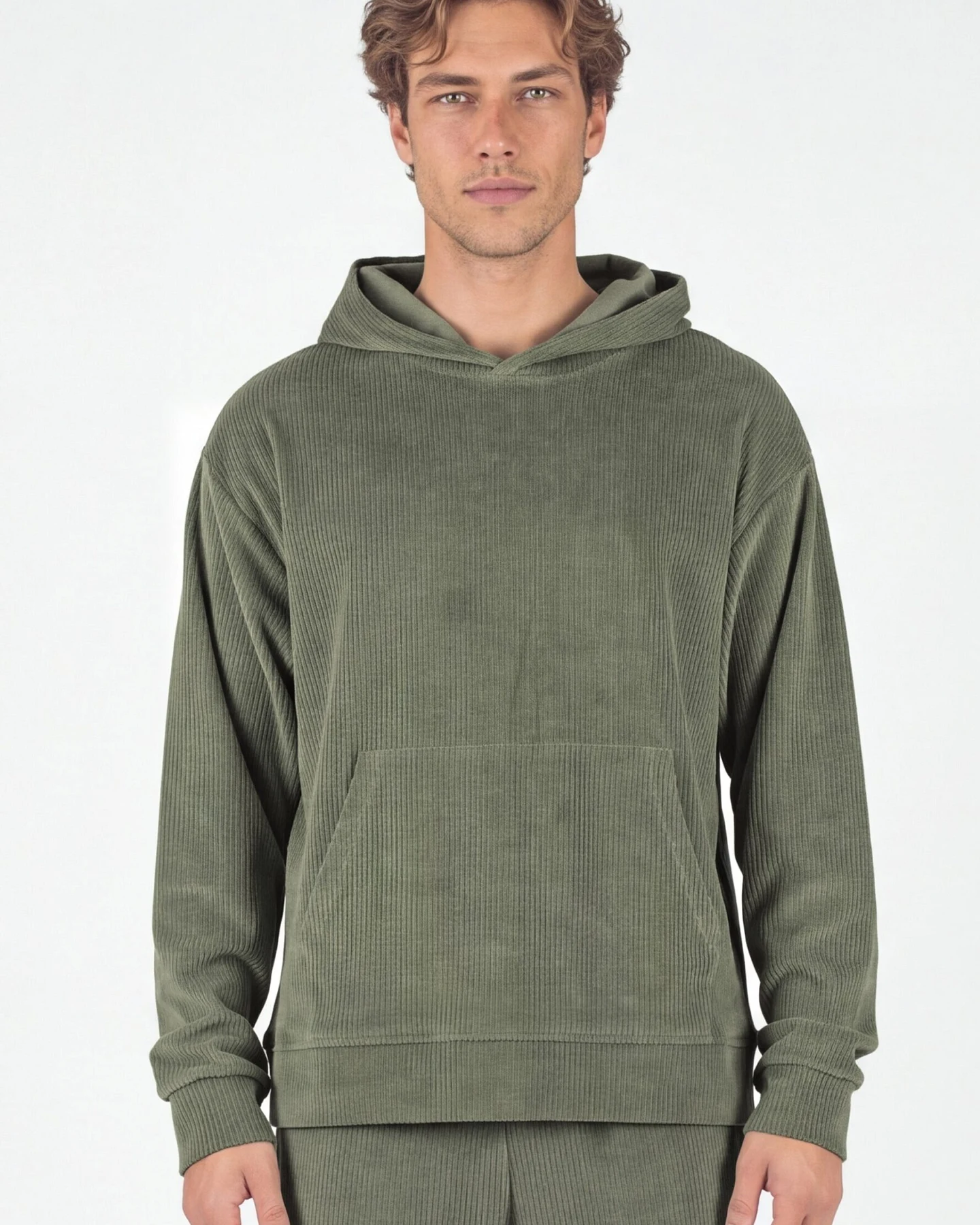 ORGANICATION Herren vegan Hoodie Aus Cord Olivgrün – Ansicht 2