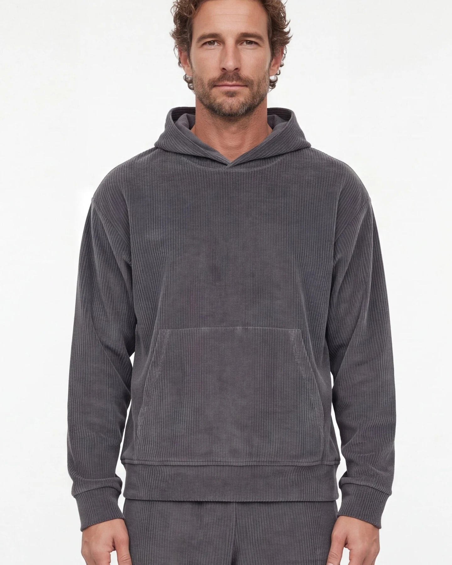 ORGANICATION Herren vegan Hoodie Aus Cord In Shadow Grey – Ansicht 2