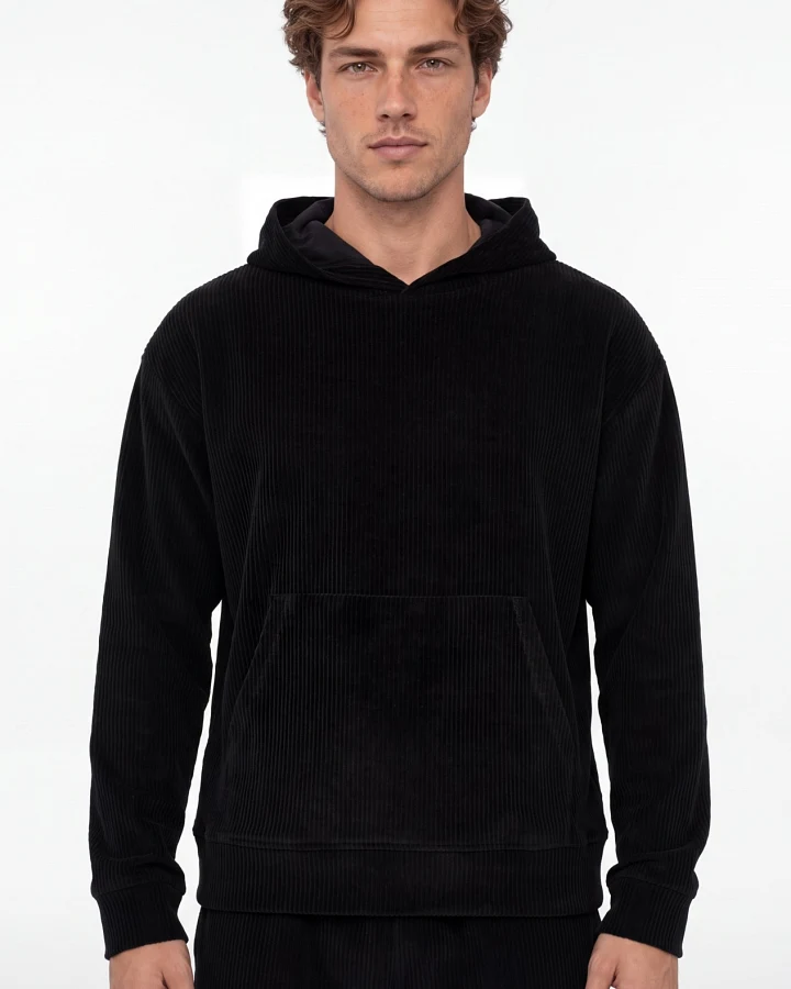 ORGANICATION Herren vegan Hoodie Aus Cord Schwarz