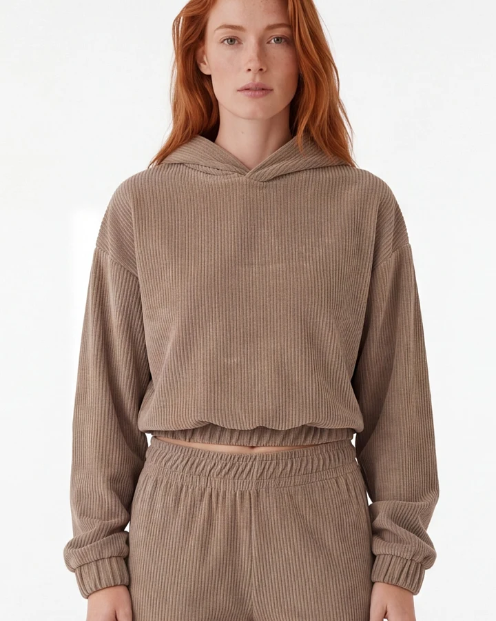 ORGANICATION Damen vegan Kurzer Hoodie Aus Cord Kiesbraun